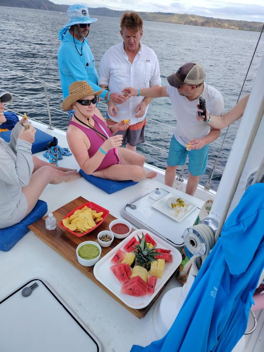 Cocktail hour on deck with tropical fruit
