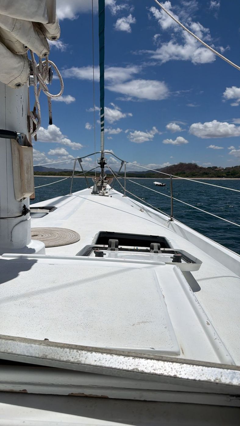 Forward view from the bow — slow afternoon at sea