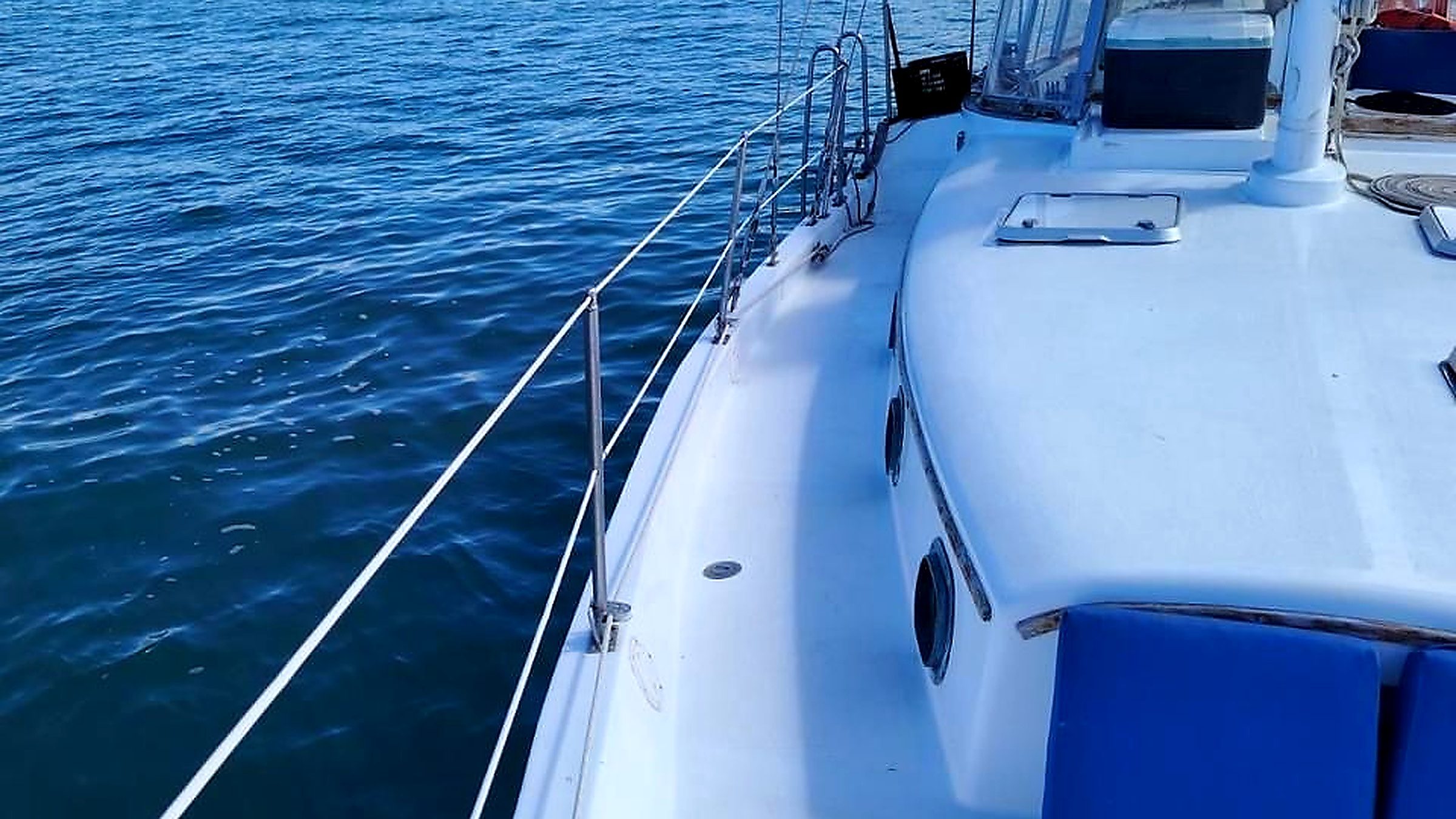View along the side deck at sea